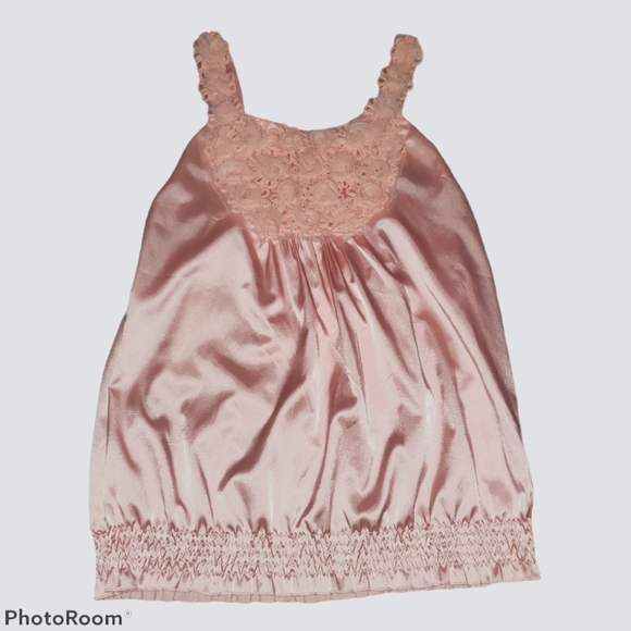 Wet Seal Tops - Wet Seal Wide Strap Sleeveless Silky Pink Blouse w/ Lace Rose Design 481